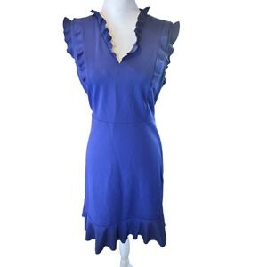 Karl Lagerfeld Designer Cobalt Blue Ruffle Sheath Dress Women Elegant Cocktail 8